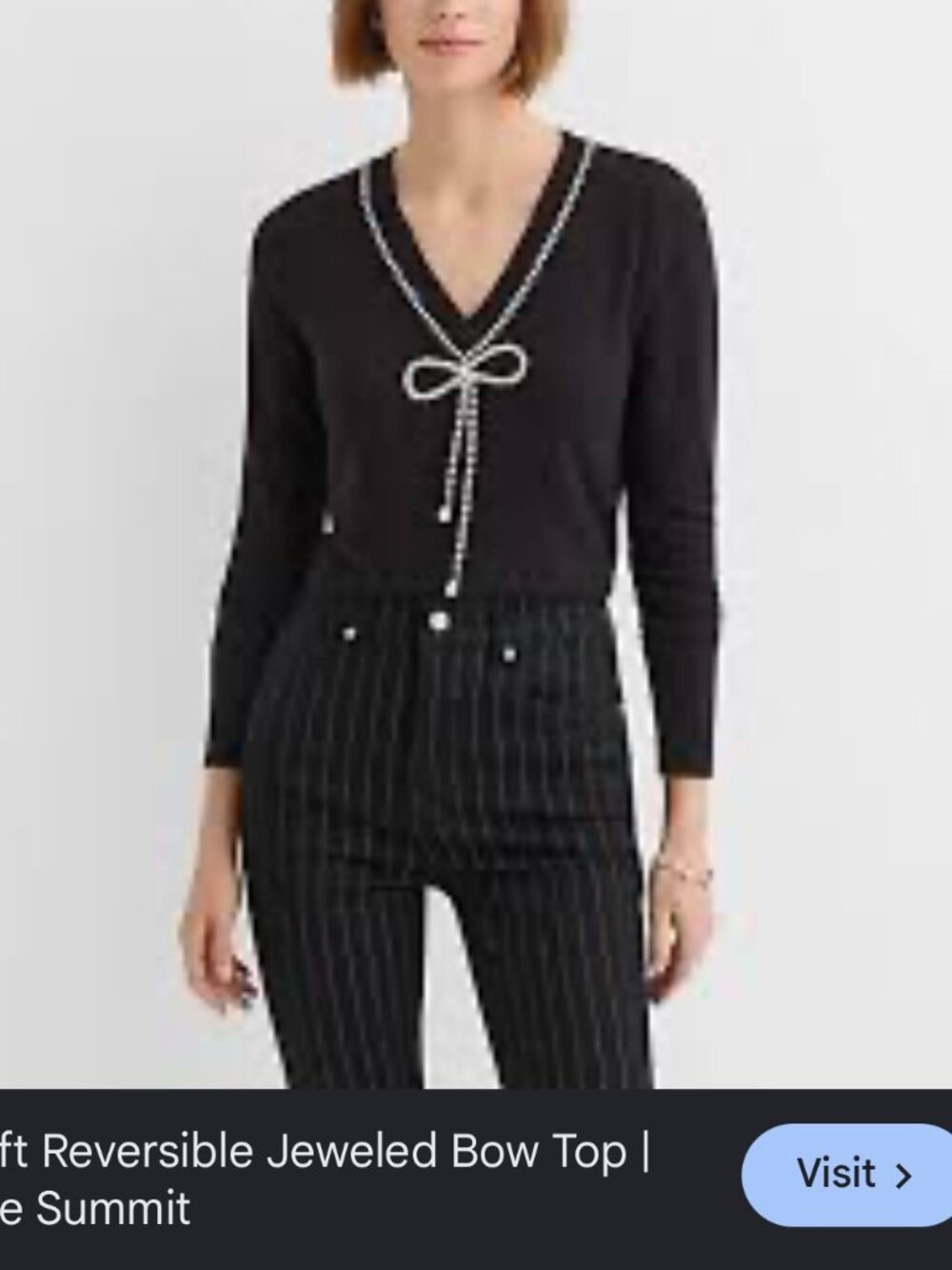 nwt ANN TAYLOR LOFT RHINESTONE BOW multi way sweater v m